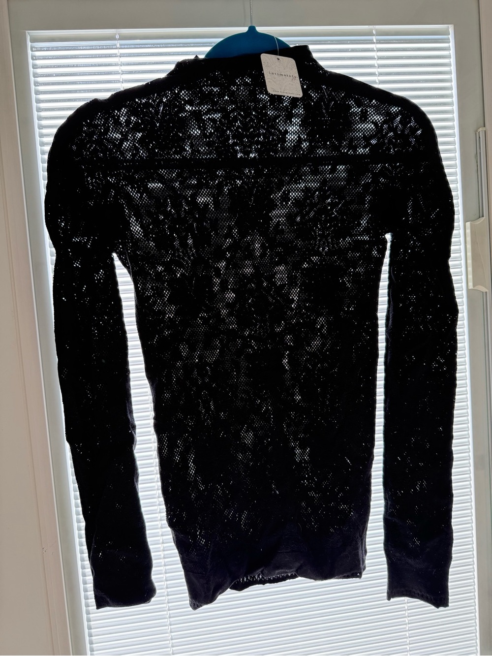 Free People Black Sheer lace Knit mock Neck Top